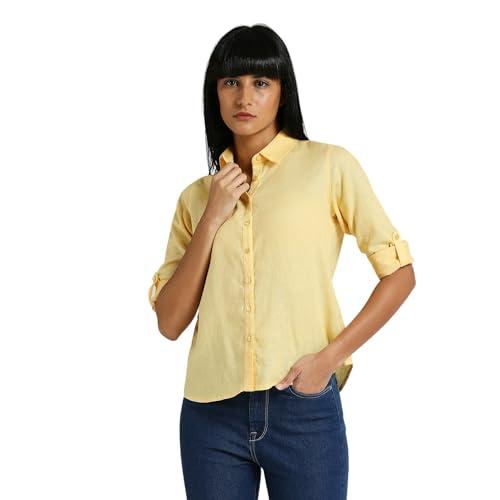 pepe jeans women's solid regular fit shirt (pl304924_light yellow