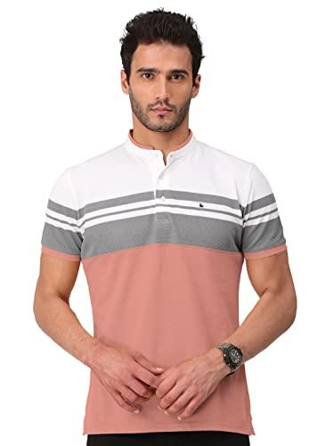 bullmer mens cotton henley neck/chinese collar regular fit tshirt - onion pink_medium