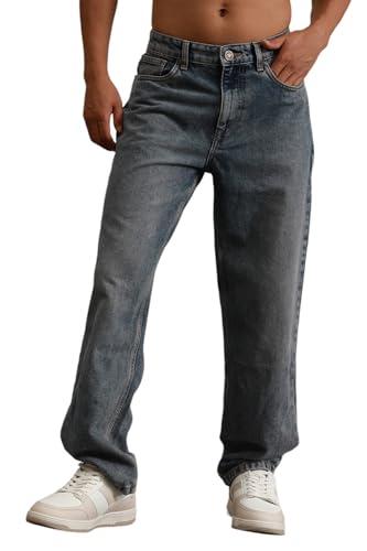 hubberholme men blue cotton tapered fit mid-rise solid jeans