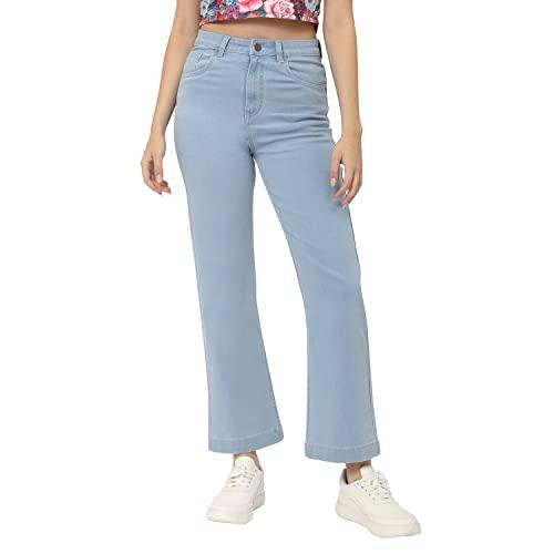 reelize - denim jeans for women high waist - normal size - single button high waist - straight fit, ankle length - ideal for party/office/casual wear - light blue - size 36 - (t50013-36)