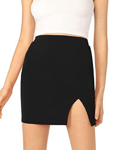 aahwan solid black high slit mini skirt for women's & girls' (211-black-xxl)