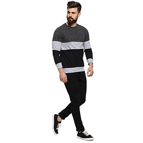 campus sutra men's grey colour-blocked full sleeve regular fit t-shirt for casual wear | structured t-shirt crafted with comfort fit and high-performance for everyday wear