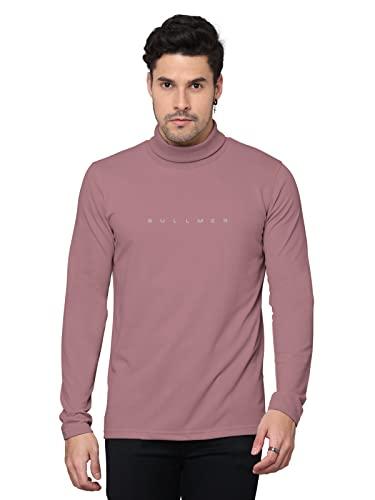 bullmer solid cotton blended full sleeve turtle neck tshirt for men -burnt pink/xx-large