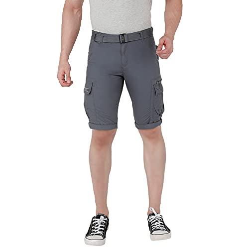 beevee mens mgrey cargo fixed waist 3/4th with belt.(m grey_30)