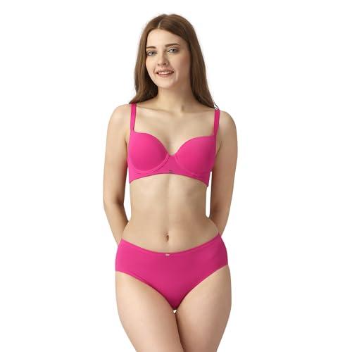 soie medium coverage padded wired bra and high rise full coverage brief lingerie set fuchsia