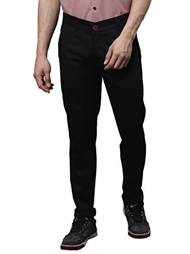 majestic man slim fit cotton blend casual trousers for men (28, black)