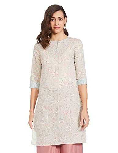 w for woman women's cotton regular kurta (20auw14653-116412_ecru_xl)