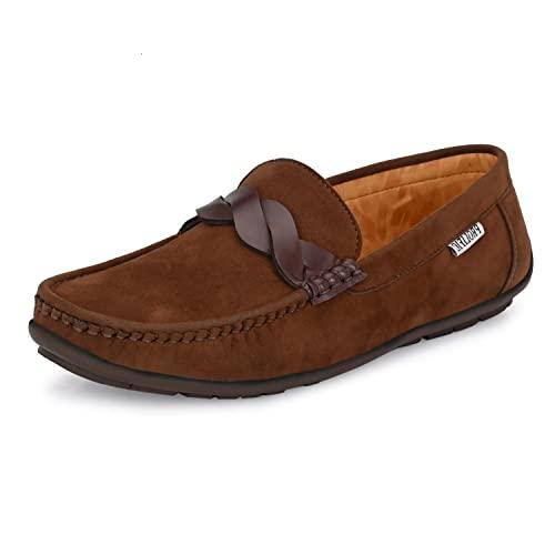 prolific men's casual suede loafers brown