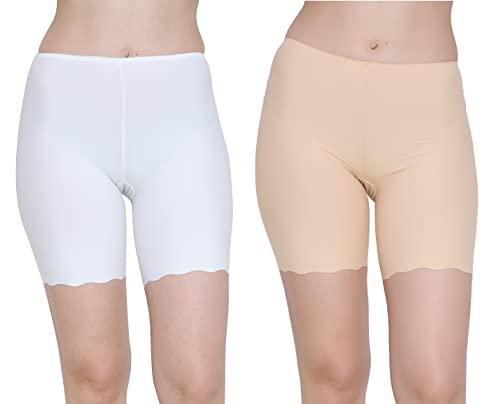 glamoras nylon spandex high waist seamless under skirt shorts for women & girls | shorts high waist stretchable skin fit shorties tights cycling shorts biker bicycle shorts - beige/white - xl