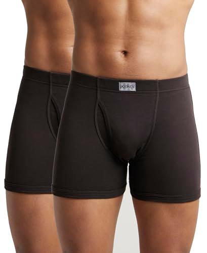 jockey men's super combed cotton rib fabric boxer briefs with front fly, ultrasoft and durable concealed waistband (pack of 2) 8008_brown_m