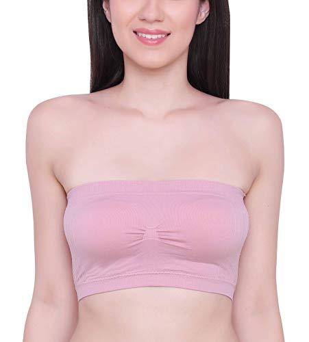 glamoras women's nylon spandex tube bra everyday wear padded wire free stretchable strapless bandeau bras, size-34, peach