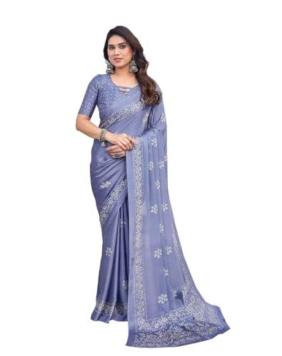 yashika women's elegant chiffon saree with blouse material - embrace trendy style and timeless elegance in this exquisite attire (az-ys-p1-utisha grey)