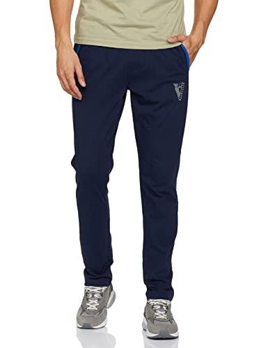 van heusen athleisure men regular fit trackpants - cotton rich - smart tech, easy stain release, anti stat, ultra soft, moisture wicking, blue, medium