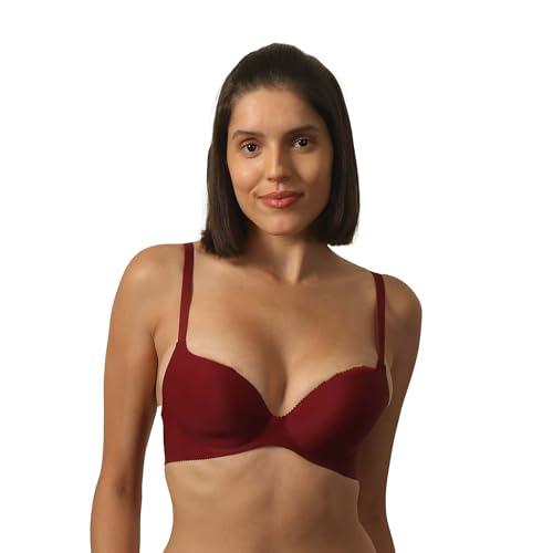 soie women's padded wired push up look spacer cups lace bra (fb-563 maroon 32b)