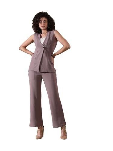 selvia women's co-ords set|sleeveless lycra v-neck co-ords set|top & trouser co-ords set|2 piece co-ord set|coat-pant set|formal co-ords set (646ctk11305n-l_mauve)