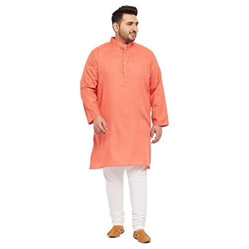 bigbanana plus size men's regular fit kurta (ullas-peach,peach,3xl)