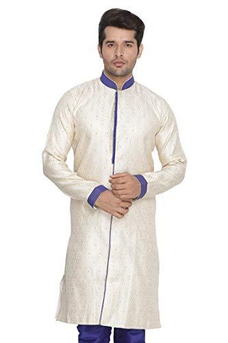 vastramay men's beige n blue cotton silk blend sherwani only top_vasmsw003_44