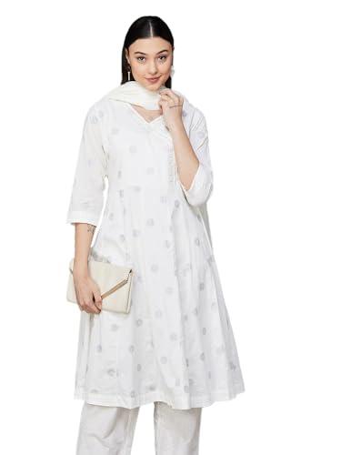 melange by lifestyle women's cotton regular kurta set (1000013286882 off white