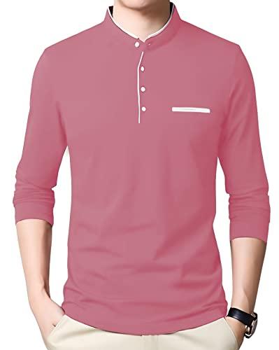 ausk men's henley neck full sleeves regular fit cotton t-shirts (color-peach_size-s)