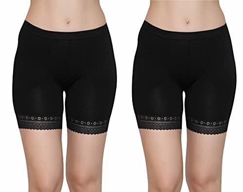 glamoras women's/girl's 4 way stretch cotton spandex high waist safety pants/cycling lace shorts with pockets, size-medium, beige (black, black, 2)