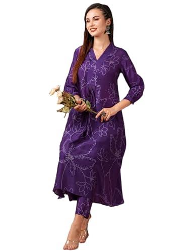 gosriki women's cotton blend anarkali printed kurta with pant (marup begani-gs_s_begani_small)