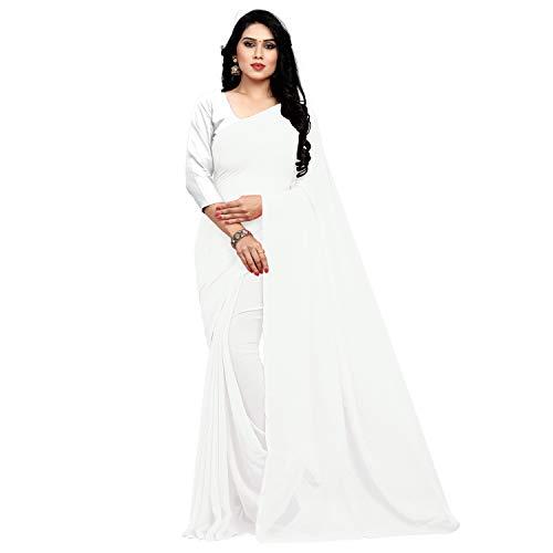 sidhidata textile women's solid/plain georgette saree with blouse piece (white), free size