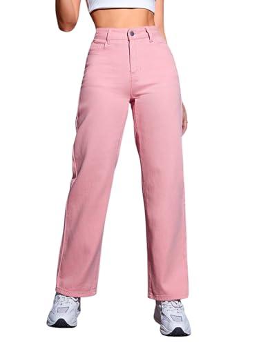 greciilooks women cotton denim casual regular fit jeans (pink, 26)