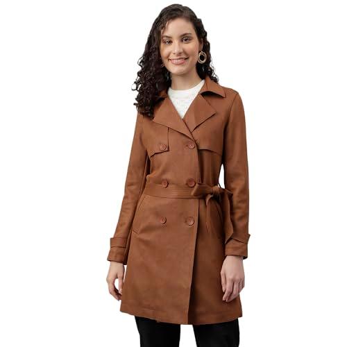 latin quarters women's coffee solid trench coat jacket-m