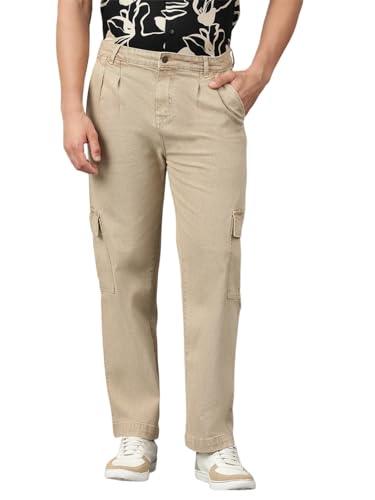 kotty men's solid mid rise straight fit stylish cargo jeans(beige,28)_kttmensjeans103s