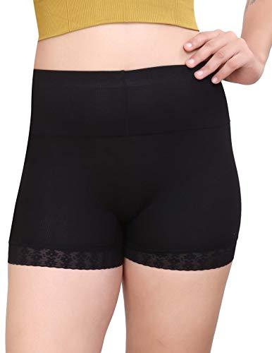 glamoras® women's cotton lace spandex boy short panty 4 way stretch high waist boy short panty/cycling shorts/yoga shorts/under skirt shorts/safety shorts, free size, color- black