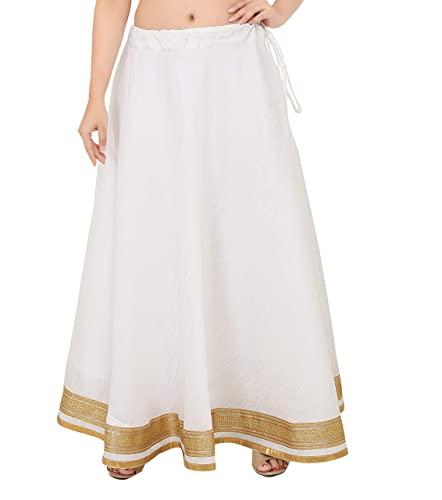 studio shringaar women's readymade lehenga skirt with golden zari borders (free size, white)