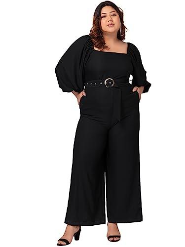 faballey curve black square neck jumpsuit with belt