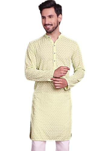 jompers chikankari pure cotton kurtas for men (green, m)