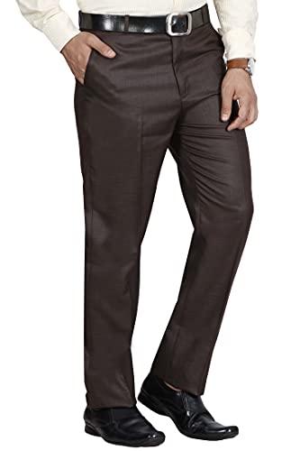 mc henry men's solid formal regular fit polyviscose darkbrown trousers(brown4003-36_color:brown_size:36)