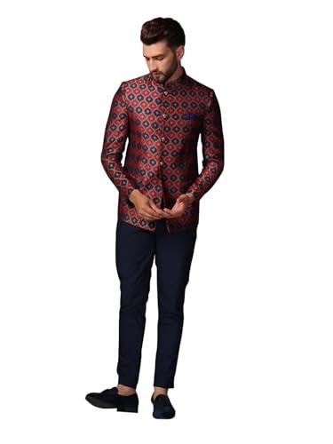 kisah mens jodhpuri bandhgala trouser set silk blend jacquard, ethnic wear for men, maroon, 40