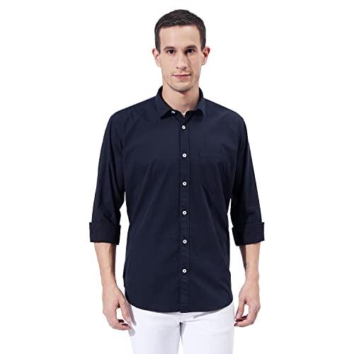 ben martin men's classic collar slim fit cotton casual full sleeve shirt navy blue, extra large