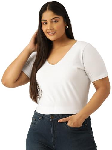 therebelinme plus size women's white color short sleeves crop top(xxxl)