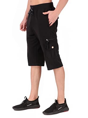 uzarus men's cargo capri shorts with 9 pockets (m, black)