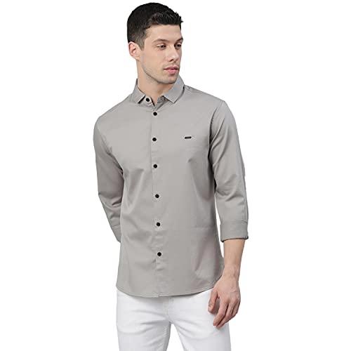 dennis lingo men's cotton full sleeves solid slim fit casual shirt with pocket (grey, m)