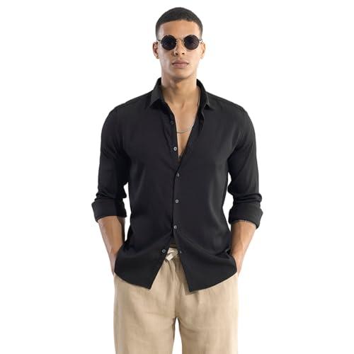 snitch black solid rayon shirt