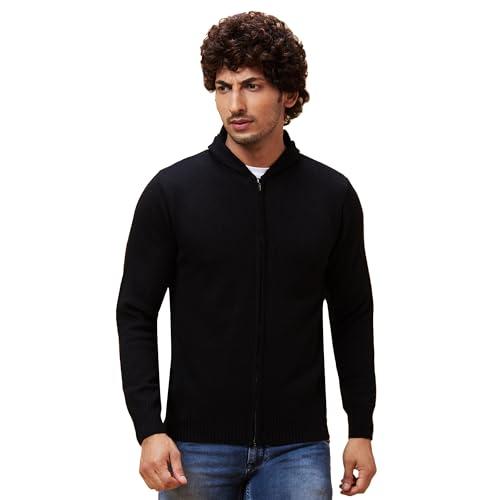 globus men black solid casual cardigan sweater-3638157003