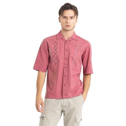 snitch pink embroidered cotton camp shirt