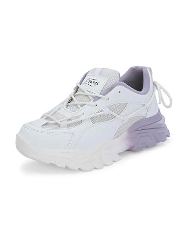 knoos purple synthetic leather walking ankle casual sneaker shoes for women and girls - 6 uk