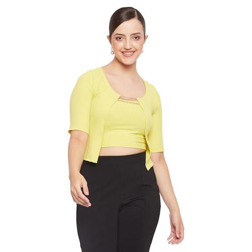 madame solid half sleeve lemon top for women