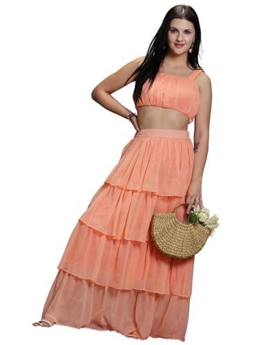 sera women's polyester fit and flare maxi casual dress (la4343- coral