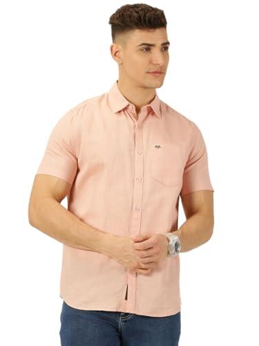 thomas scott men half sleeve spread collar cotton linen solid casual shirt (peach, xl)