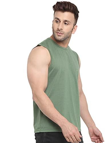 chkokko men cotton gym regular fit tank tops sleeveless sports vest dark green (size medium)