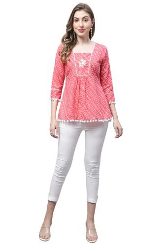 rajnandini women's pure cotton bandhej print short top (jopljpr709-xl_peach_xl)