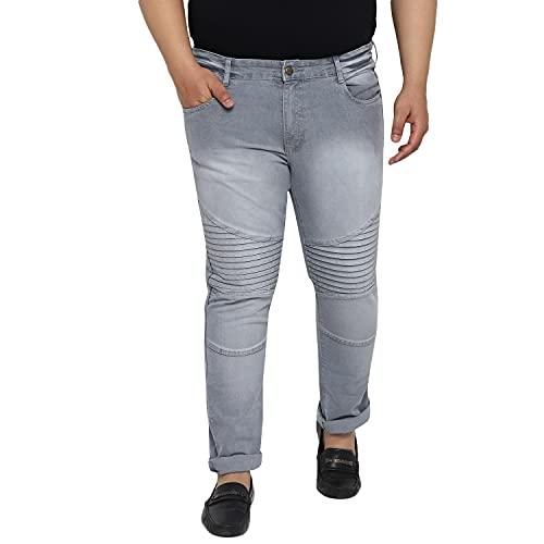 urbano plus men's light grey regular fit biker jeans stretchable (plusavbikersurchip-18-lgrey-42)