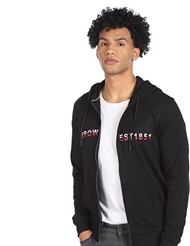 arrow sports black front open zipper sweatshirt (asacss9260_l)